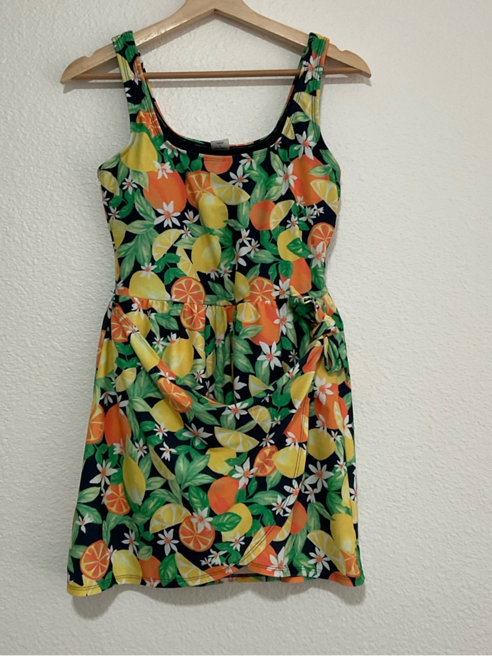 Old Navy Women Fruit Floral Print Swim Dress Size M Blue Faux Wrap Novelty